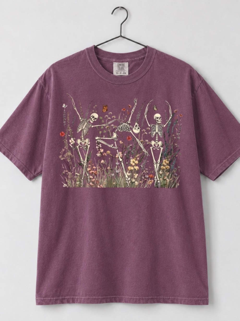 Comfort Colors Halloween Skeleton Dance Wildflower Nature Graphic Tee - Picture 2 of 3